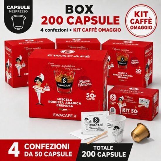 Immagine di Box 200 Capsule EwaCafè Compatibili Nespresso + Kit Caffè Omaggio